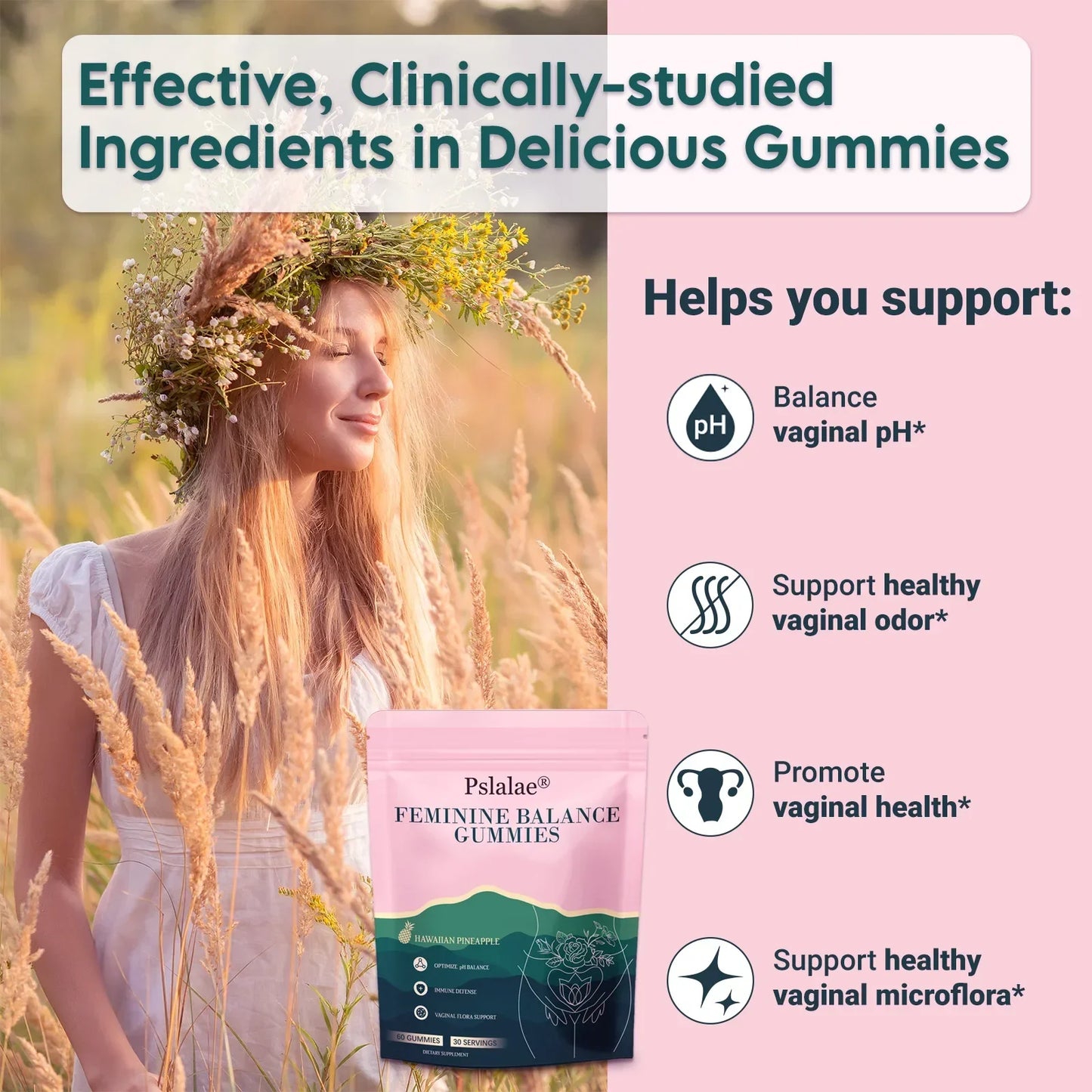 Premium Feminine Balance Gummies 30 Servings Help Regulate Physiological Balance And Enhances Immunity Rich In Multiple Vitamins