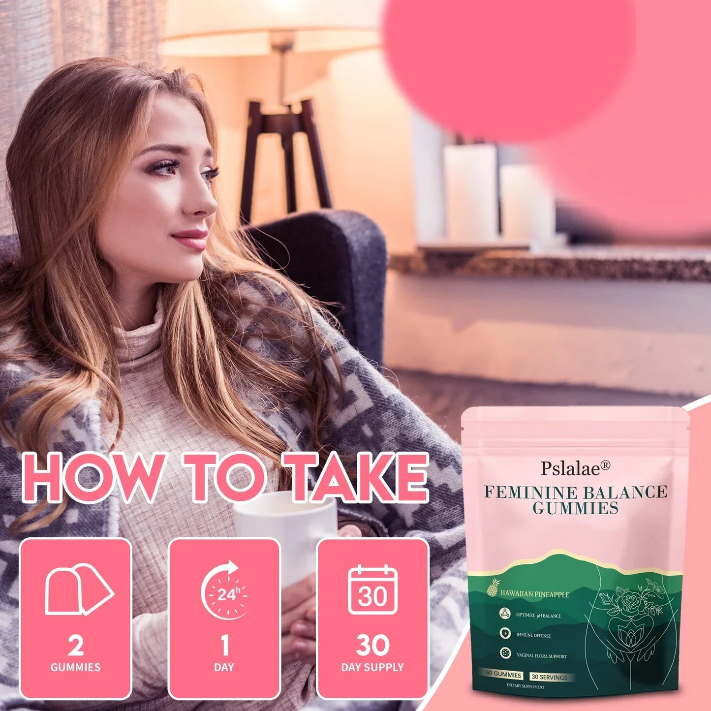 Premium Feminine Balance Gummies 30 Servings Help Regulate Physiological Balance And Enhances Immunity Rich In Multiple Vitamins