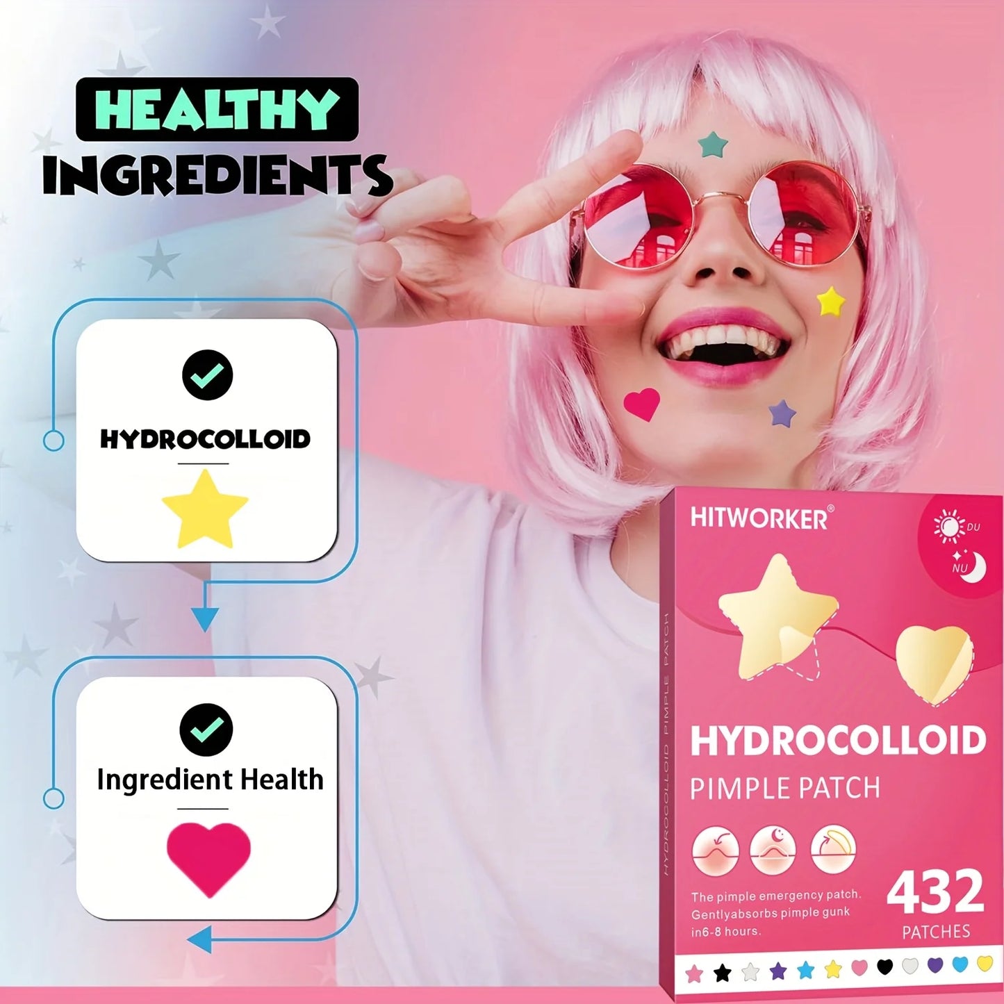 432 cute star-shaped acne patches in 6colors Invisible acne patches Invisible acne care Facial skin care Beauty tools