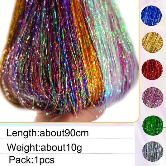 Synthetic Sparkling Shiny Tinsel Hair Extensions Colorful Holographic Hair Tinsel Glitter Fairy Hair